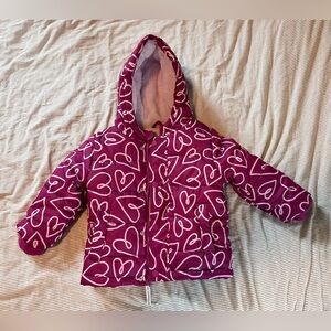 Pink Heart Patterned Hooded Jacket